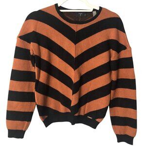 Tahari Sweater Petite Women's size M P Orange & Black Chevron Stripe Stretch